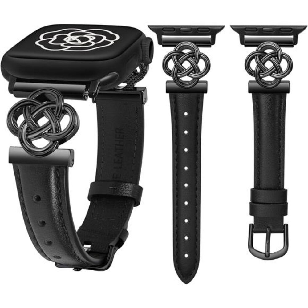 NEW Slim Leather Black Apple Watch Band - Picture 1 of 6